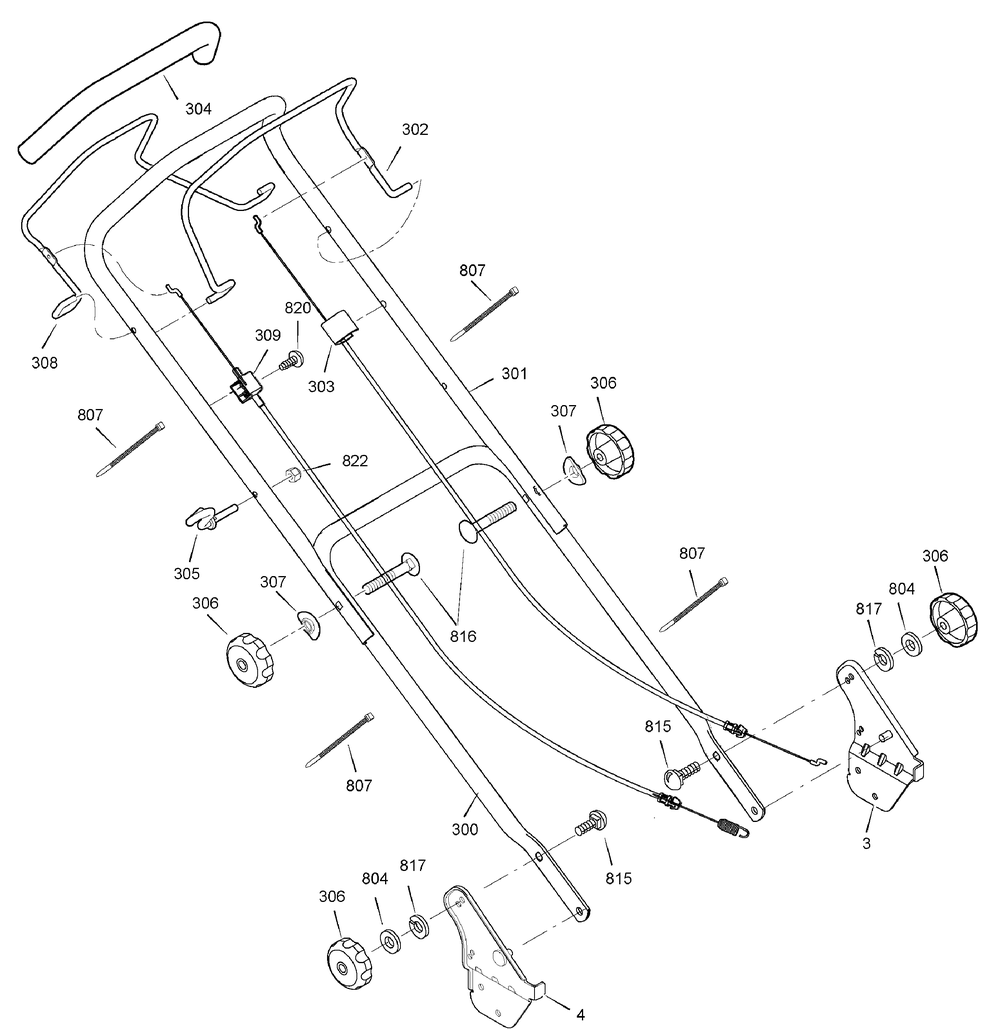 Handle Assembly Diagram and Parts List for 880595X51N 2009 Briggs and Stratton Lawn Mower